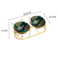 HKM-5816637 Cat Ceramic Double Bowl with Golden Ear Design for Cats and Small to Medium Dogs
