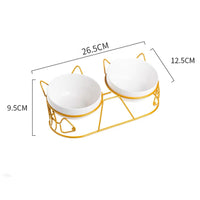 HKM-5816637 Cat Ceramic Double Bowl with Golden Ear Design for Cats and Small to Medium Dogs