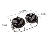 HKM-5816637 Cat Ceramic Double Bowl with Golden Ear Design for Cats and Small to Medium Dogs