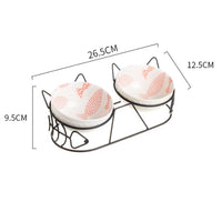 HKM-5816637 Cat Ceramic Double Bowl with Golden Ear Design for Cats and Small to Medium Dogs