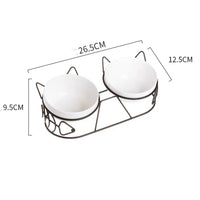 HKM-5816637 Cat Ceramic Double Bowl with Golden Ear Design for Cats and Small to Medium Dogs