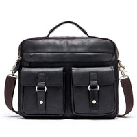 HKM-581779 Vintage Soft Genuine Leather Cowhide Men's Crossbody Briefcase for Daily Business Use