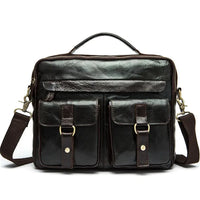 HKM-581779 Vintage Soft Genuine Leather Cowhide Men's Crossbody Briefcase for Daily Business Use