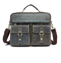 HKM-581779 Vintage Soft Genuine Leather Cowhide Men's Crossbody Briefcase for Daily Business Use