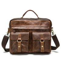 HKM-581779 Vintage Soft Genuine Leather Cowhide Men's Crossbody Briefcase for Daily Business Use