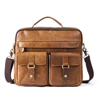 HKM-581779 Vintage Soft Genuine Leather Cowhide Men's Crossbody Briefcase for Daily Business Use