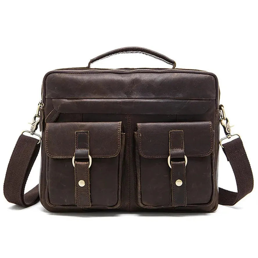 HKM-581779 Vintage Soft Genuine Leather Cowhide Men's Crossbody Briefcase for Daily Business Use