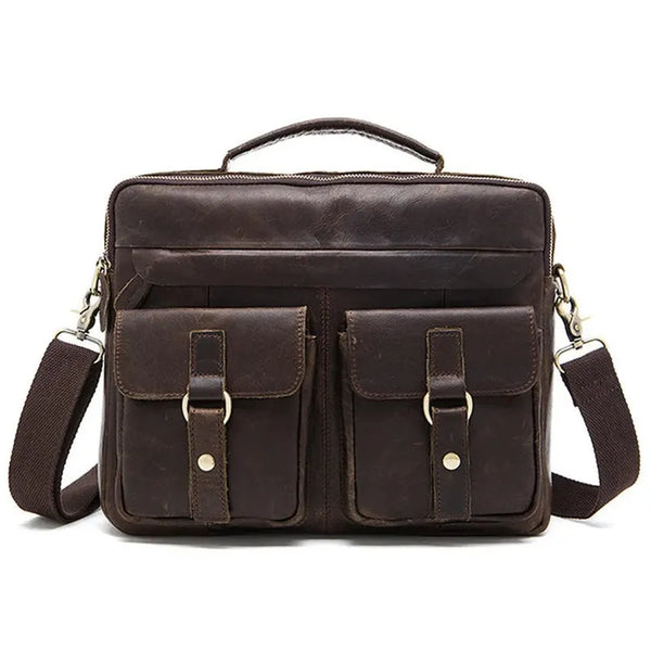 HKM-581779 Vintage Soft Genuine Leather Cowhide Men's Crossbody Briefcase for Daily Business Use