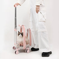 HKM-5818685 Transparent Pet Trolley Bag with Panoramic View for Dogs - Medium Soft PVC Travel Suitcase