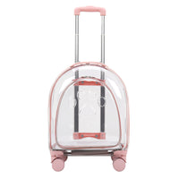 HKM-5818685 Transparent Pet Trolley Bag with Panoramic View for Dogs - Medium Soft PVC Travel Suitcase