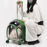 HKM-5818685 Transparent Pet Trolley Bag with Panoramic View for Dogs - Medium Soft PVC Travel Suitcase