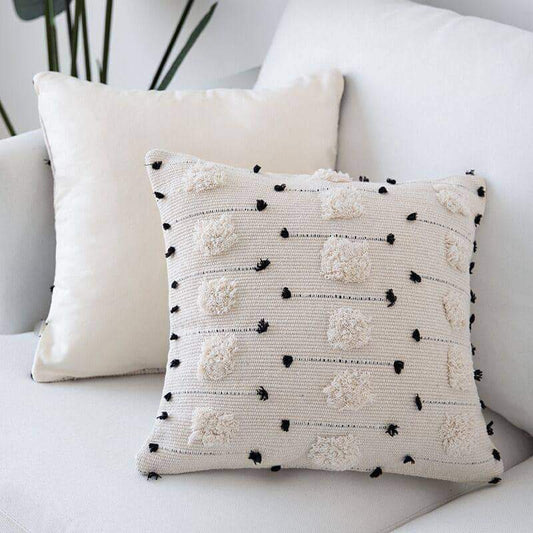 HKM-582099 Cotton Linen Cushion Cover - Cut Flower Tufted Design, 30x50cm & 45x45cm Options