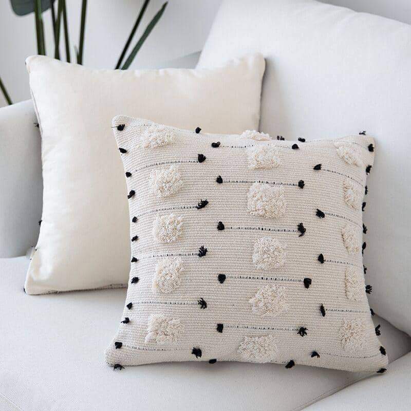 HKM-582099 Cotton Linen Cushion Cover - Cut Flower Tufted Design, 30x50cm & 45x45cm Options