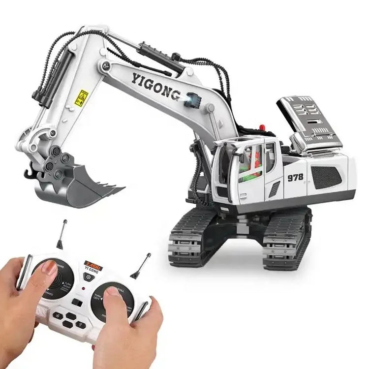 HKM-582163 1/24 Scale Remote Control Excavator with 11 Channels, Lights and Sounds, Rechargeable Battery