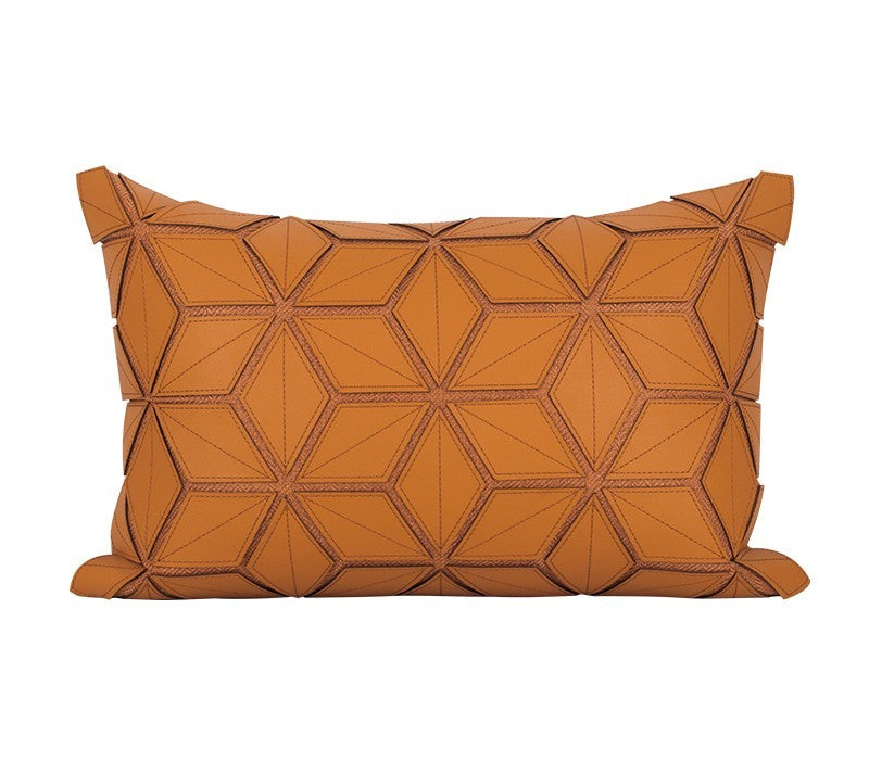 HKM-582547 Geometric Plant and Flower Leather Rectangular Waist Pillow 33x50 cm