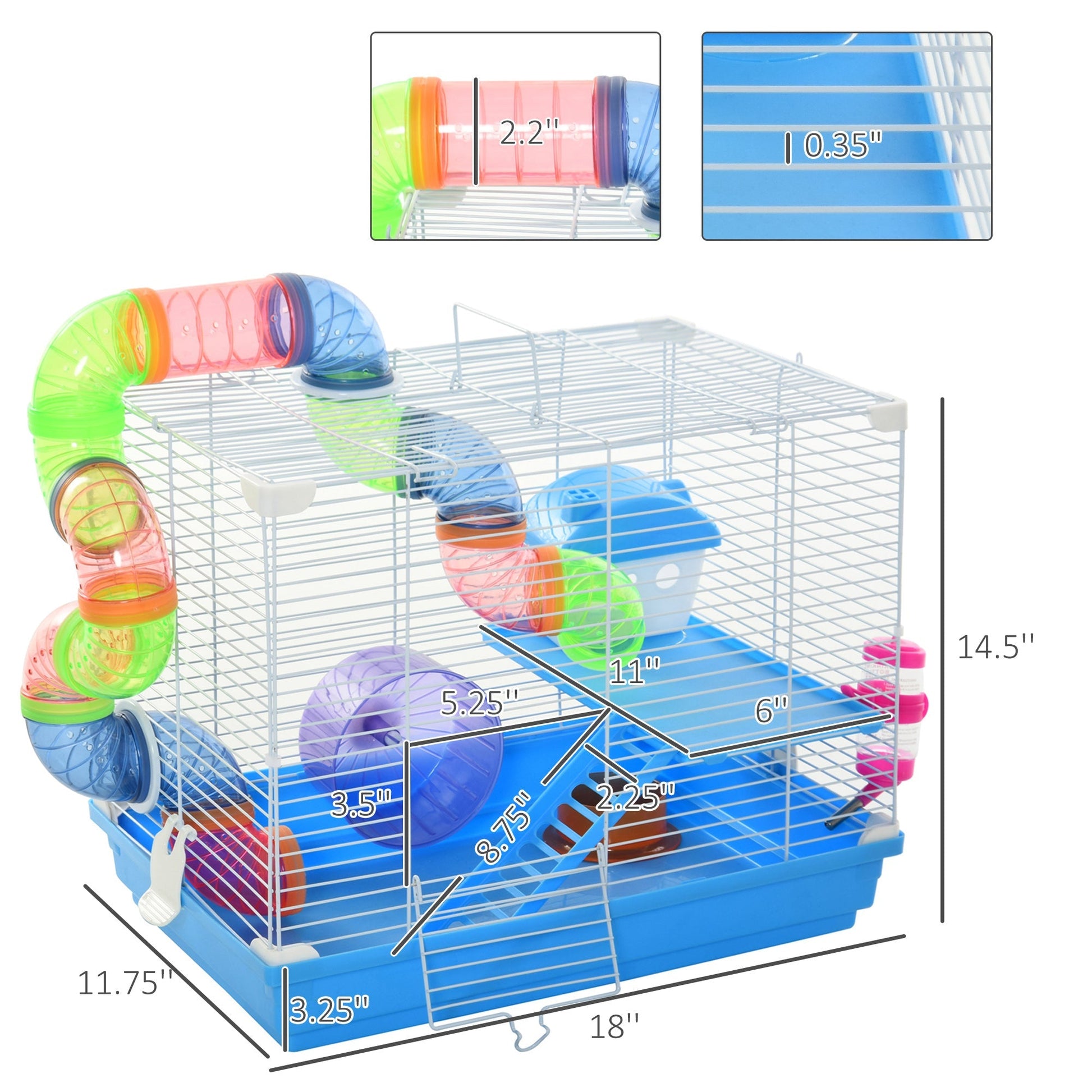 HKM-5825853 2-Level Small Animal Habitat with Exercise Wheel and Accessories for Hamsters, Mice, and Gerbils