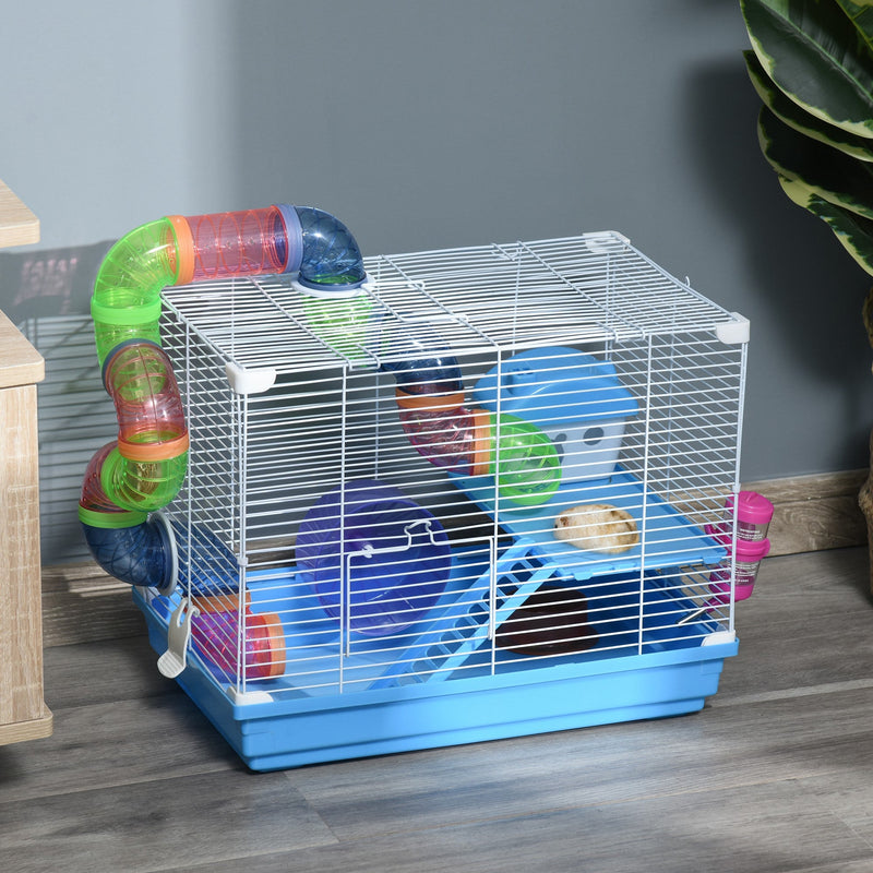 HKM-5825853 2-Level Small Animal Habitat with Exercise Wheel and Accessories for Hamsters, Mice, and Gerbils