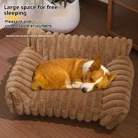 HKM-5826237 Plush Cat Sofa Bed - Thickened Multi-Size Pet Kennel in Pink, Gray, Khaki, Milky White