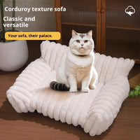 HKM-5826237 Plush Cat Sofa Bed - Thickened Multi-Size Pet Kennel in Pink, Gray, Khaki, Milky White