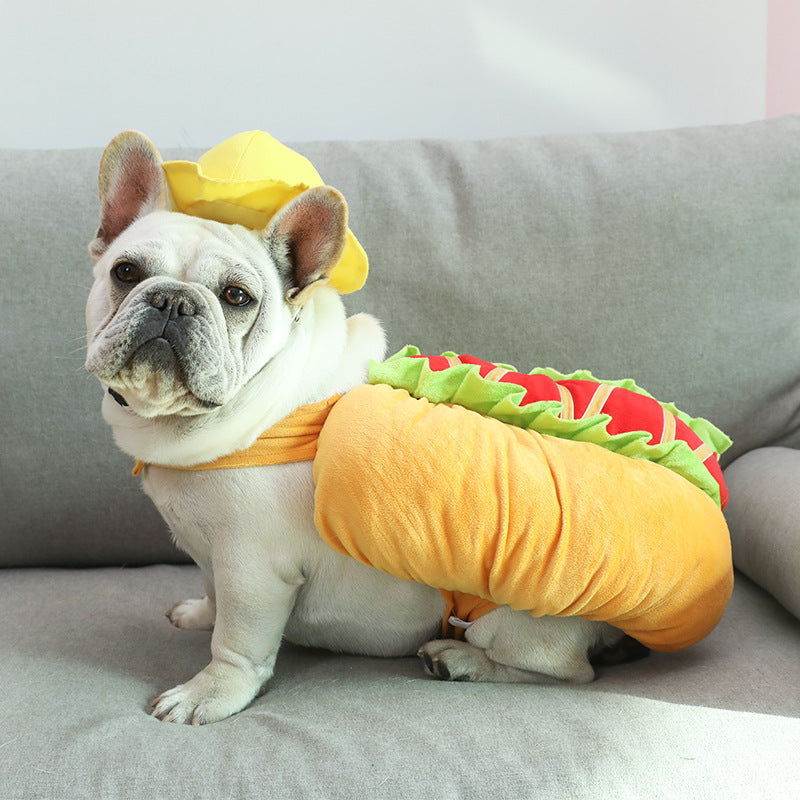 HKM-5826365 Hot Dog Burger Costume for Dogs - Cotton Blend, One Size Fits Most, Neck 57cm, Length 27cm