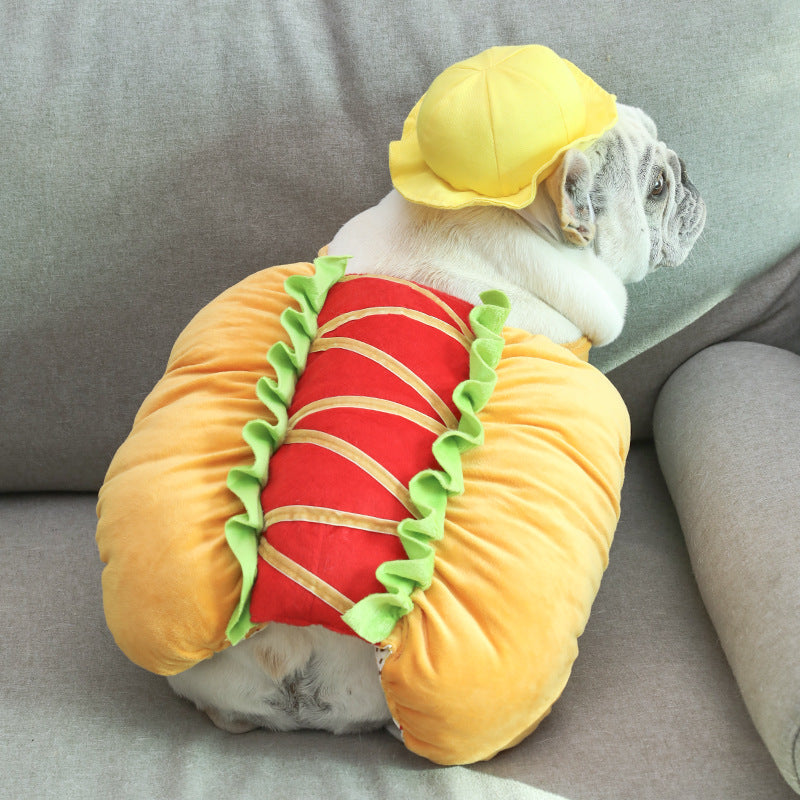 HKM-5826365 Hot Dog Burger Costume for Dogs - Cotton Blend, One Size Fits Most, Neck 57cm, Length 27cm