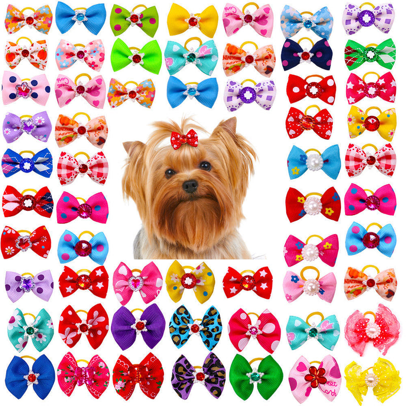 HKM-5827005 Flower Dog and Cat Hair Bow Rubber Band Scrunchie Accessories - 3-4cm, Pack of 50