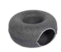 HKM-5827261 Interactive Donut Cat Tunnel Bed in Natural Felt, Soft Wool Pet Cave for Comfort and Play