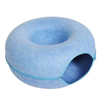 HKM-5827261 Interactive Donut Cat Tunnel Bed in Natural Felt, Soft Wool Pet Cave for Comfort and Play