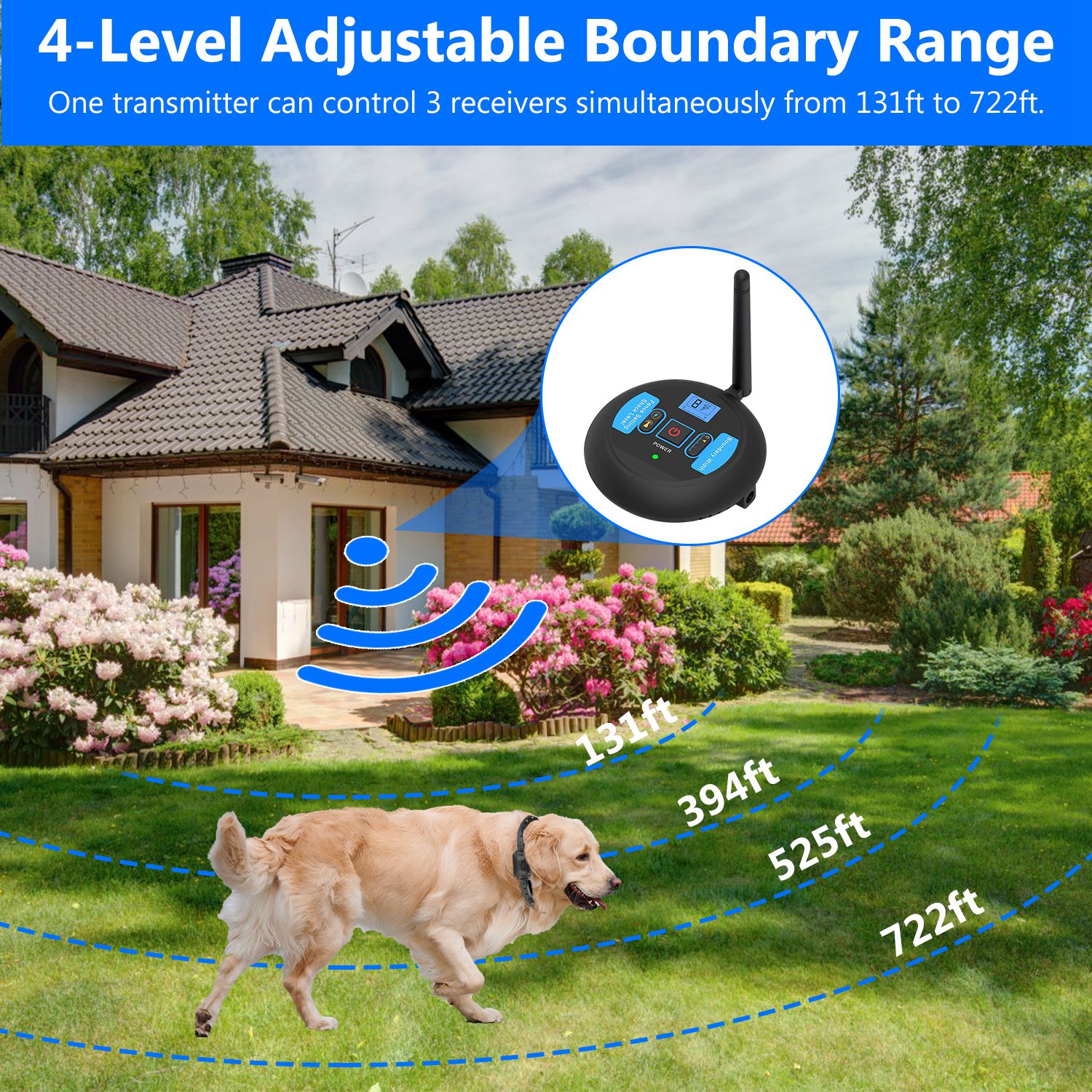HKM-5827645 Wireless Electric Dog Fence System with Adjustable Boundary & Collar for Small to Large Dogs