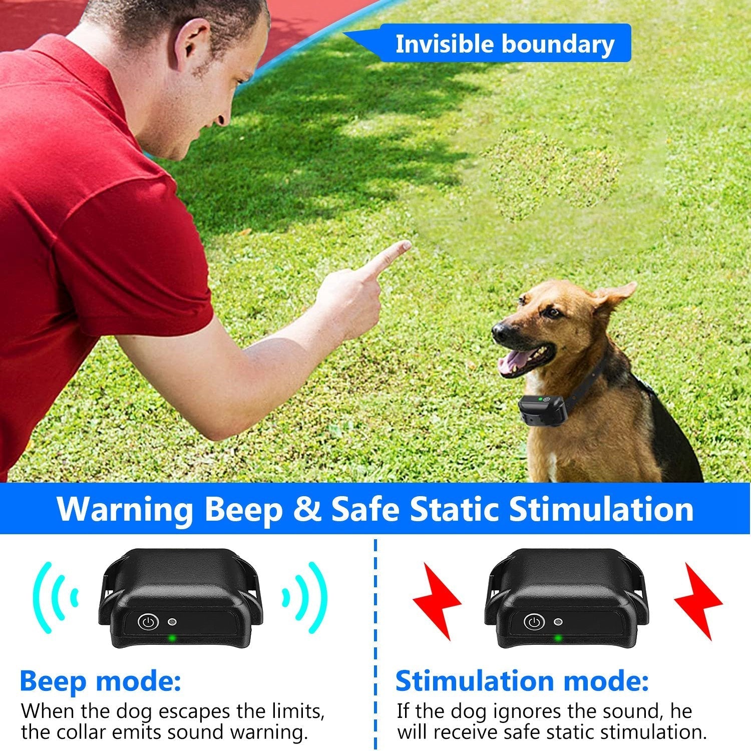 HKM-5827645 Wireless Electric Dog Fence System with Adjustable Boundary & Collar for Small to Large Dogs