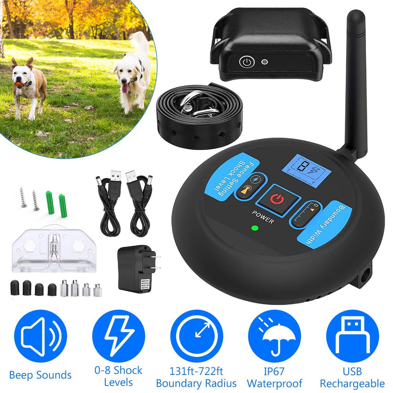 HKM-5827645 Wireless Electric Dog Fence System with Adjustable Boundary & Collar for Small to Large Dogs