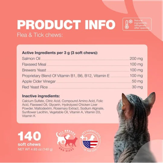 HKM-5828029 Salmon Flavor Flea Support Chews for Cats - Daily Oral Treatment for All Breeds and Ages