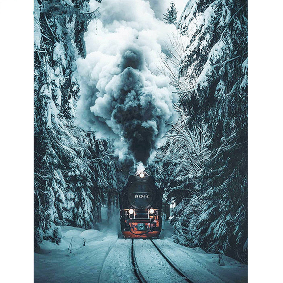 HKM-582867 Diamond Painting Kit - Full of Diamonds Train for Home Decoration, 30x45cm Canvas, Frameless