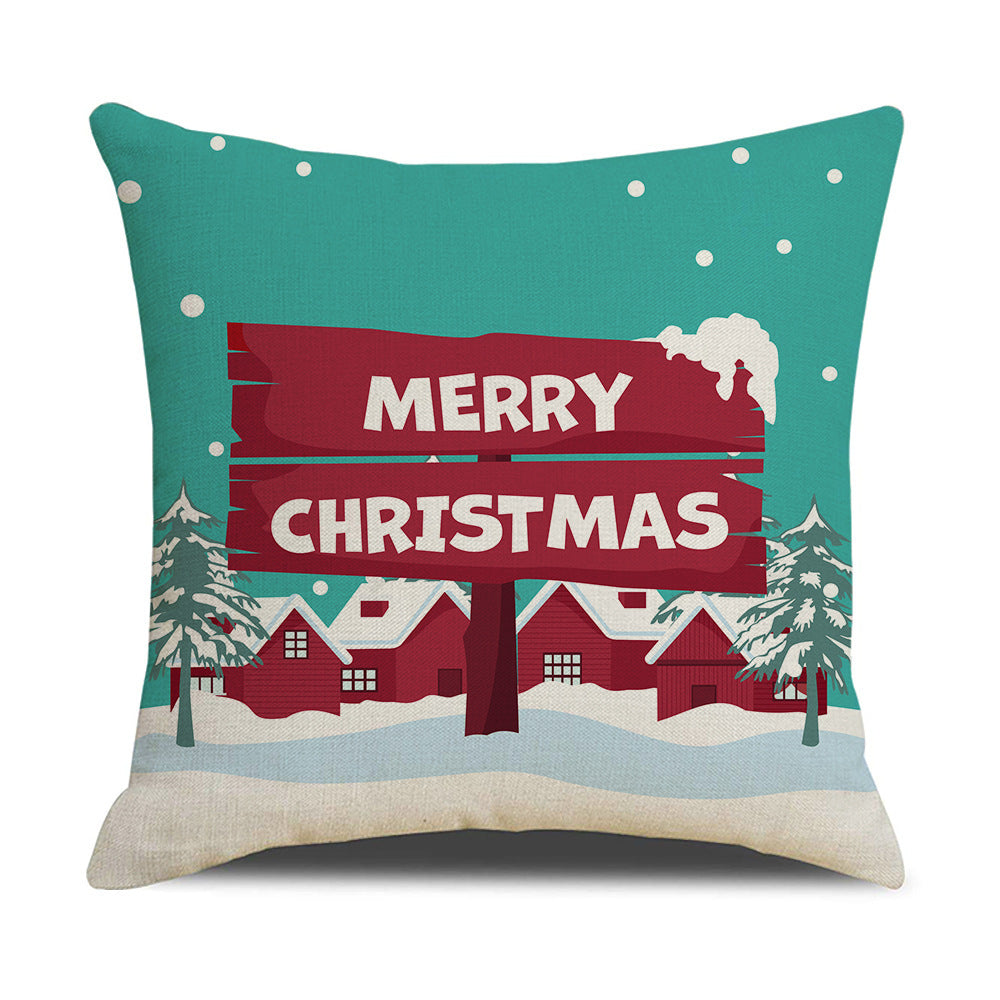 HKM-582931 Cartoon Print Christmas Pillowcase Cover – Festive Linen Cushion Cover 45x45cm