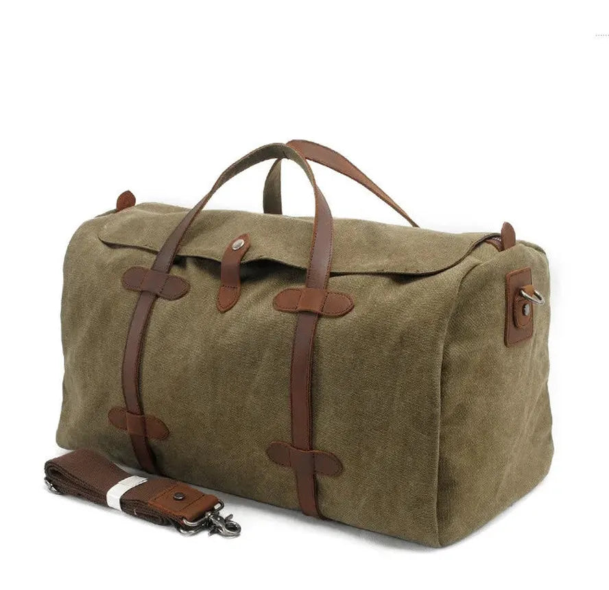 HKM-582931 Large Waterproof Canvas Travel Tote Duffle Bag - 54cm x 22cm x 30cm, Durable with Cowhide Accents