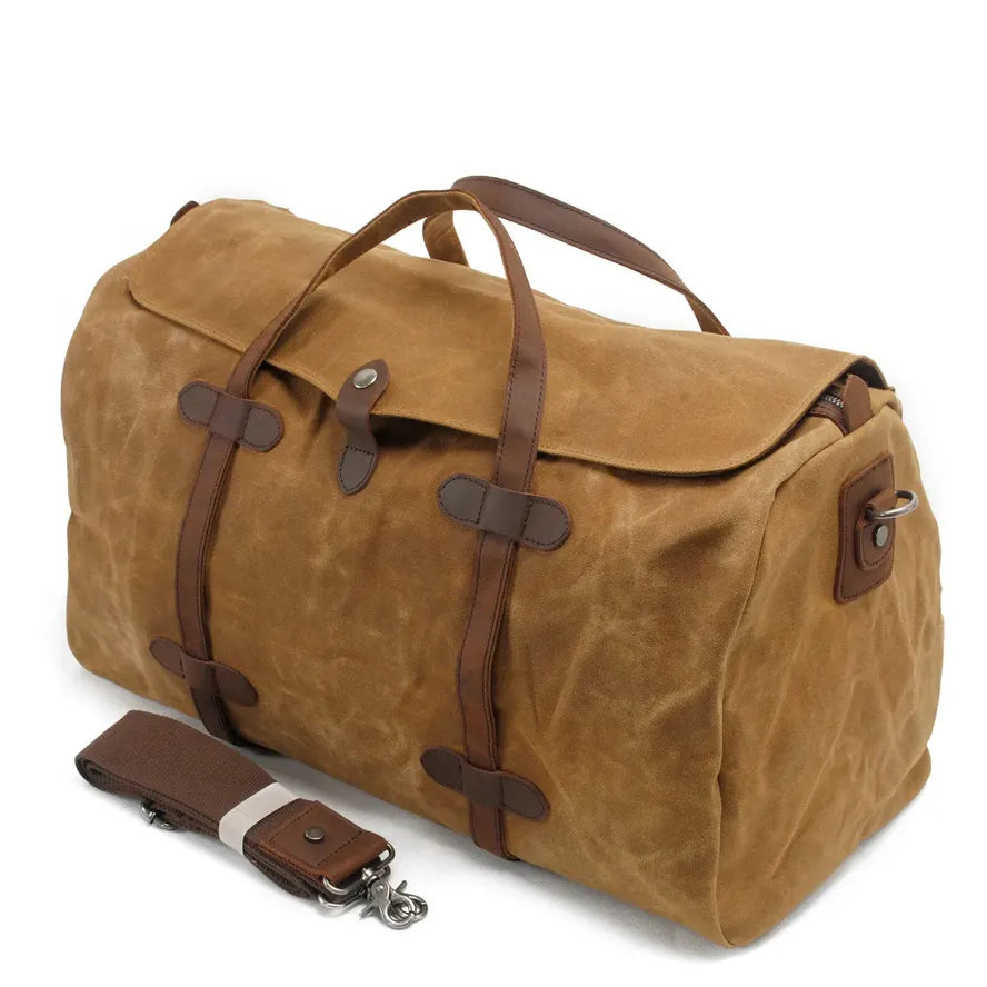 HKM-582931 Large Waterproof Canvas Travel Tote Duffle Bag - 54cm x 22cm x 30cm, Durable with Cowhide Accents
