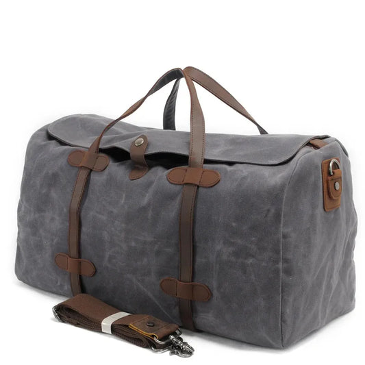 HKM-582931 Large Waterproof Canvas Travel Tote Duffle Bag - 54cm x 22cm x 30cm, Durable with Cowhide Accents