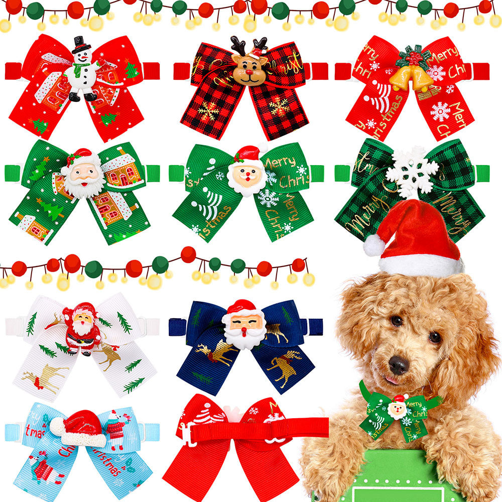 HKM-5830205 Christmas Pet Bow Tie Accessory for Dogs and Cats - Red and Green Design, Multiple Patterns Available
