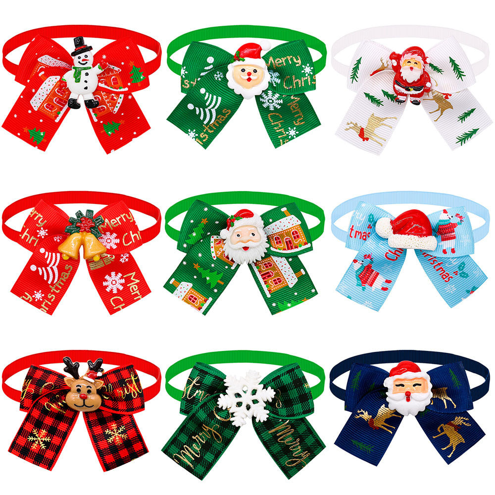 HKM-5830205 Christmas Pet Bow Tie Accessory for Dogs and Cats - Red and Green Design, Multiple Patterns Available