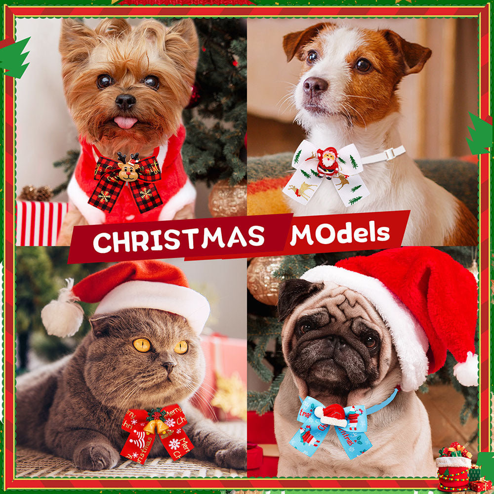 HKM-5830205 Christmas Pet Bow Tie Accessory for Dogs and Cats - Red and Green Design, Multiple Patterns Available