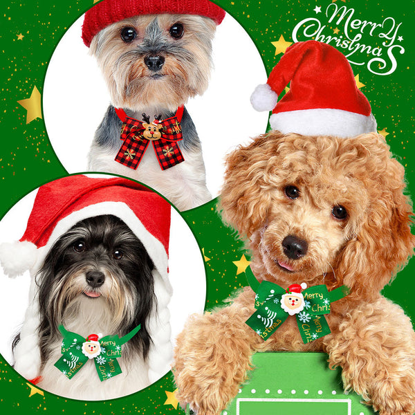 HKM-5830205 Christmas Pet Bow Tie Accessory for Dogs and Cats - Red and Green Design, Multiple Patterns Available