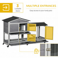 HKM-5831613 62" Wooden Rabbit Hutch with Wheels and Multiple Lockable Doors