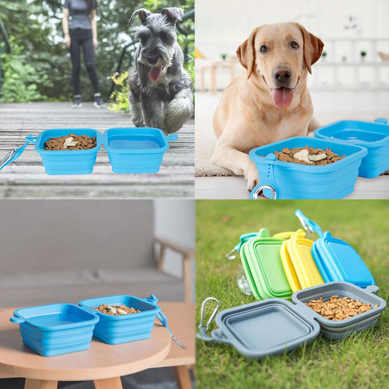 HKM-5831741 Collapsible Silicone Double Bowl for Dogs and Cats - Portable Feeding Dish for Food and Water