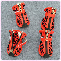 HKM-583187 Fashionable Leopard Print Pet Shoes in Gold, Red, or Pink - PU Flocking Material, Multiple Sizes Available