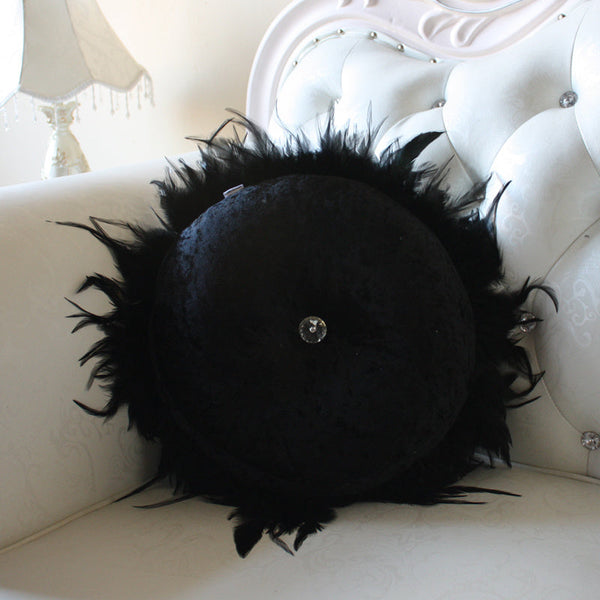 HKM-583187 Round Solid Color Feather Pillow for Modern Living Room Décor