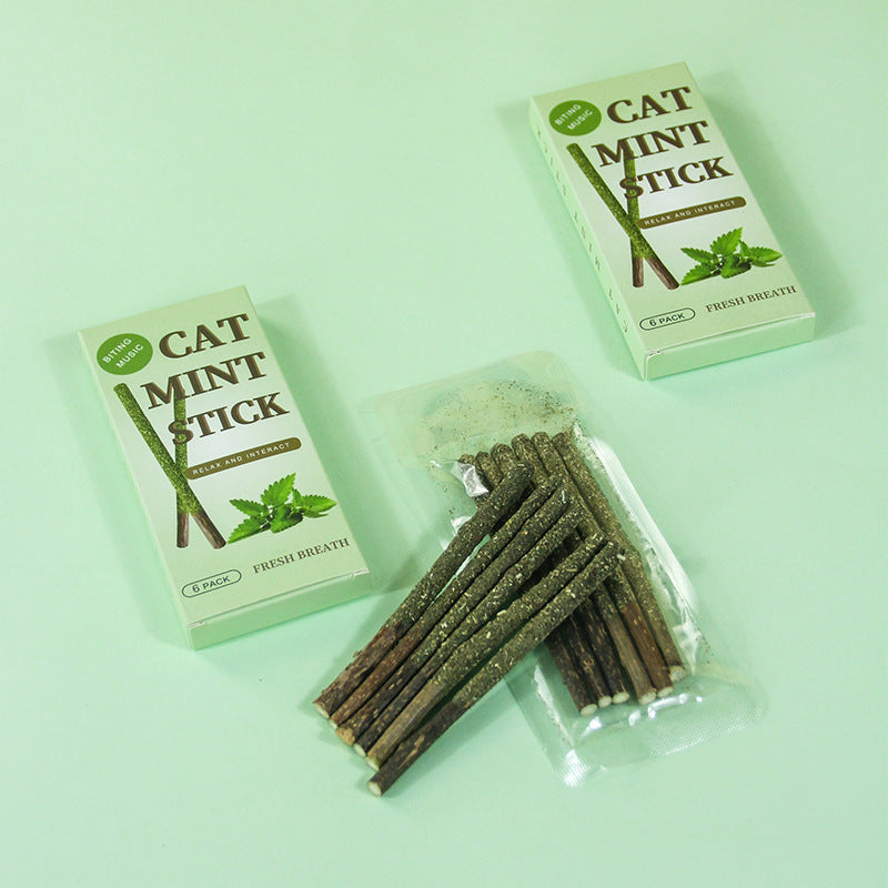 HKM-5832765 Natural Cat Snack - Wood Polygonum Peppermint Stick, 6-Piece Box, Insect & Cat Mint Flavor, 25g