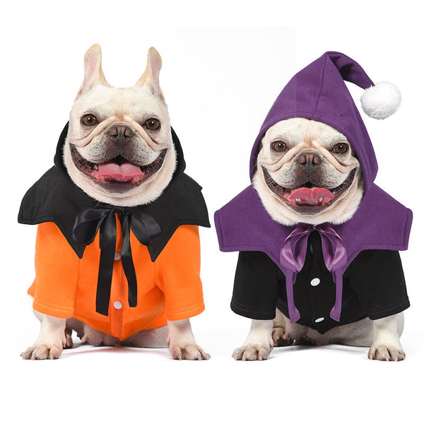 HKM-5833021 Halloween Pumpkin Two-Piece Sweater Shawl for Dogs in Black and Orange