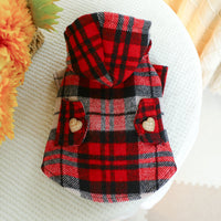 HKM-5833533 Cozy Red Plaid Trench Coat for Pets - Warm Autumn & Winter Fashion