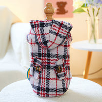 HKM-5833533 Cozy Red Plaid Trench Coat for Pets - Warm Autumn & Winter Fashion