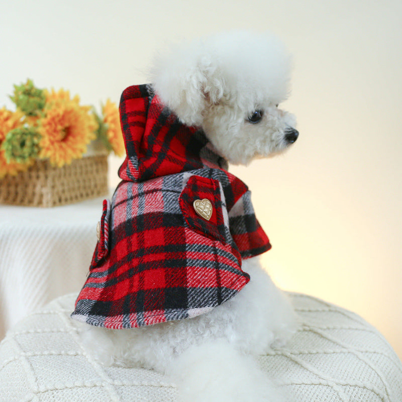 HKM-5833533 Cozy Red Plaid Trench Coat for Pets - Warm Autumn & Winter Fashion